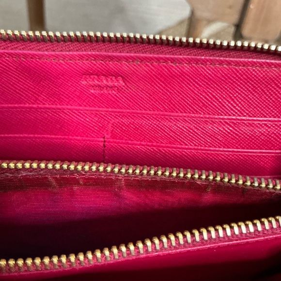 Prada Saffiano Metal Continental Zip-Around Wallet in Fuchsia/Rasberry Pink - Picture 10 of 16